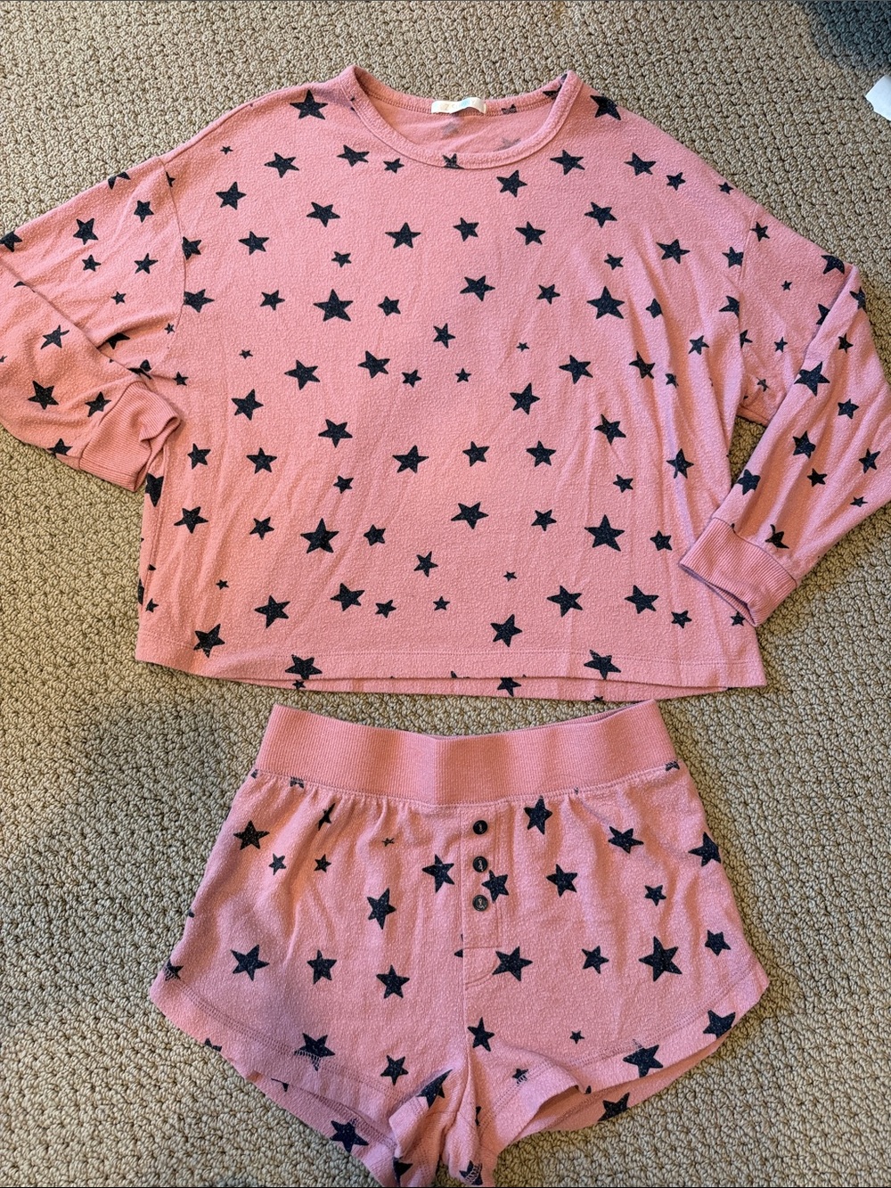 Z Supply Pink Star-Print Pajama Set - Long Sleeve Top & Shorts